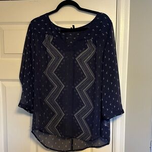 ✨ Maurices Navy Sheer Boho Tunic | Geometric Print & Zig Zag Detail ✨